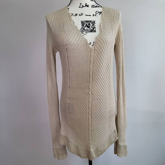Vintage Y2K tunic sweater extra long sleeves beige medium boho lagom - Picture 1 of 13